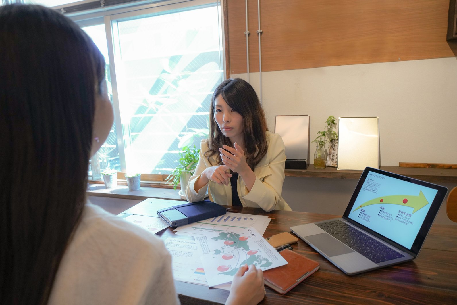 Men and women meeting in Japanese office